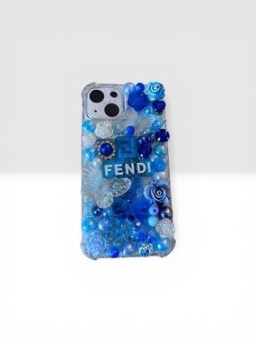 Blue Embellished Designer-Style Fendi iPhone Case